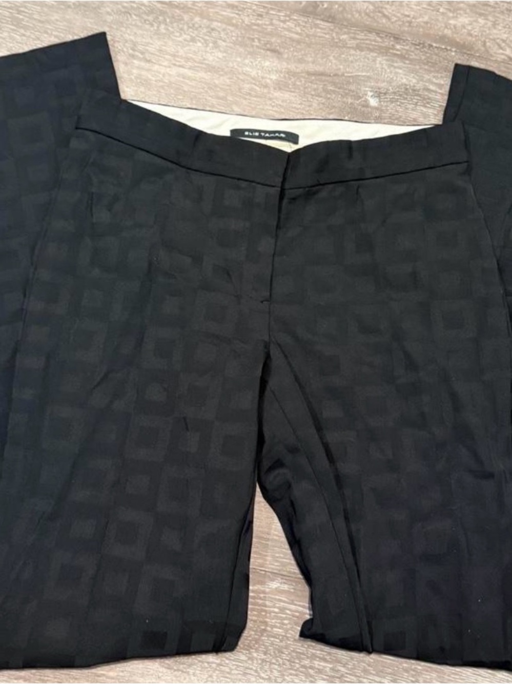 Elie Tahari Black Textured Straight-Leg Trousers